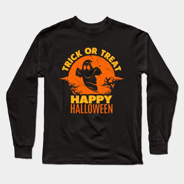 Trick or Treat Happy Halloween Ghost Long Sleeve T-Shirt by koolteas